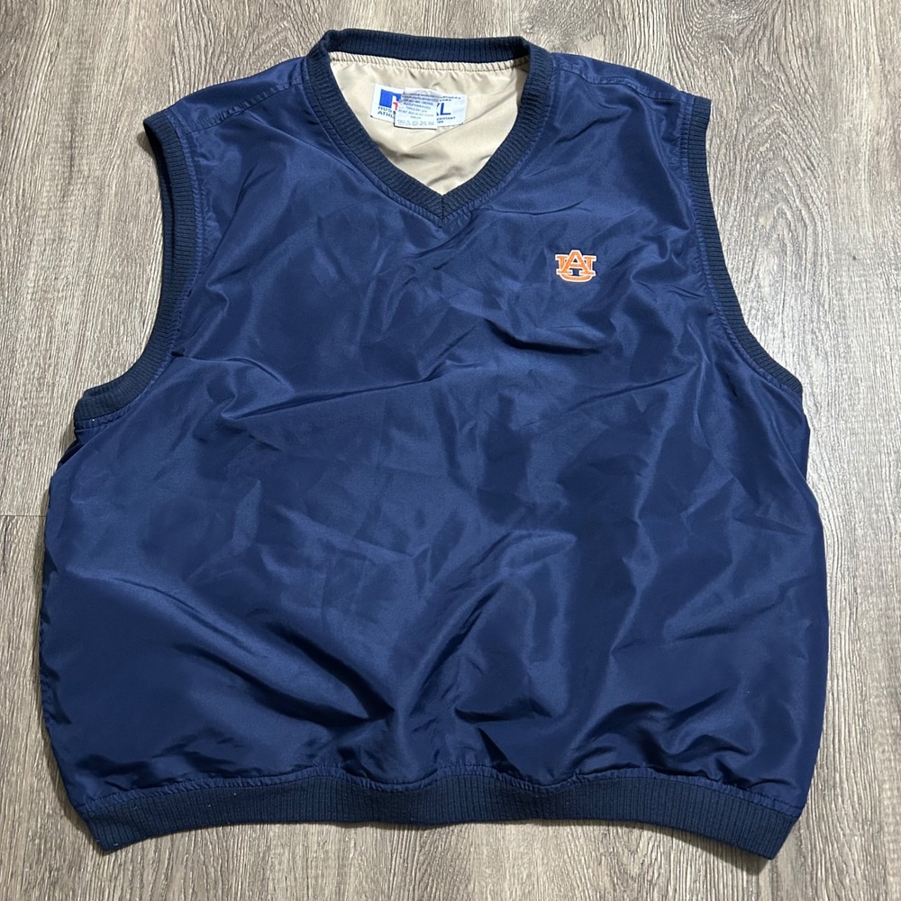 Vintage Russell Athletic Vest XL Blue Auburn Tigers NCAA Windbreaker Mesh Lined